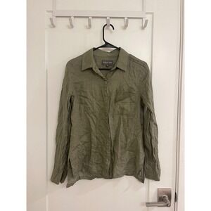 100% Linen Green Michael Stars Euro Casual Summer Button‎ Up